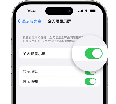 六安苹果15预约维修分享iPhone15如何设置全天候显示屏幕可见 